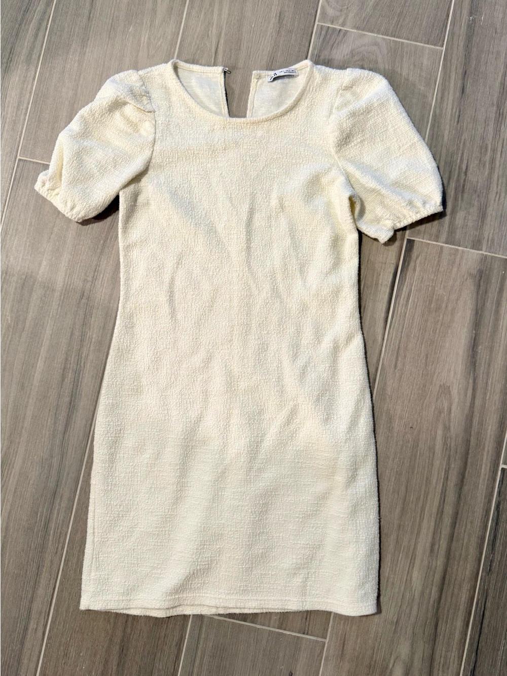 Zara Cream Textured Puff-Sleeve Women's Dress Size S